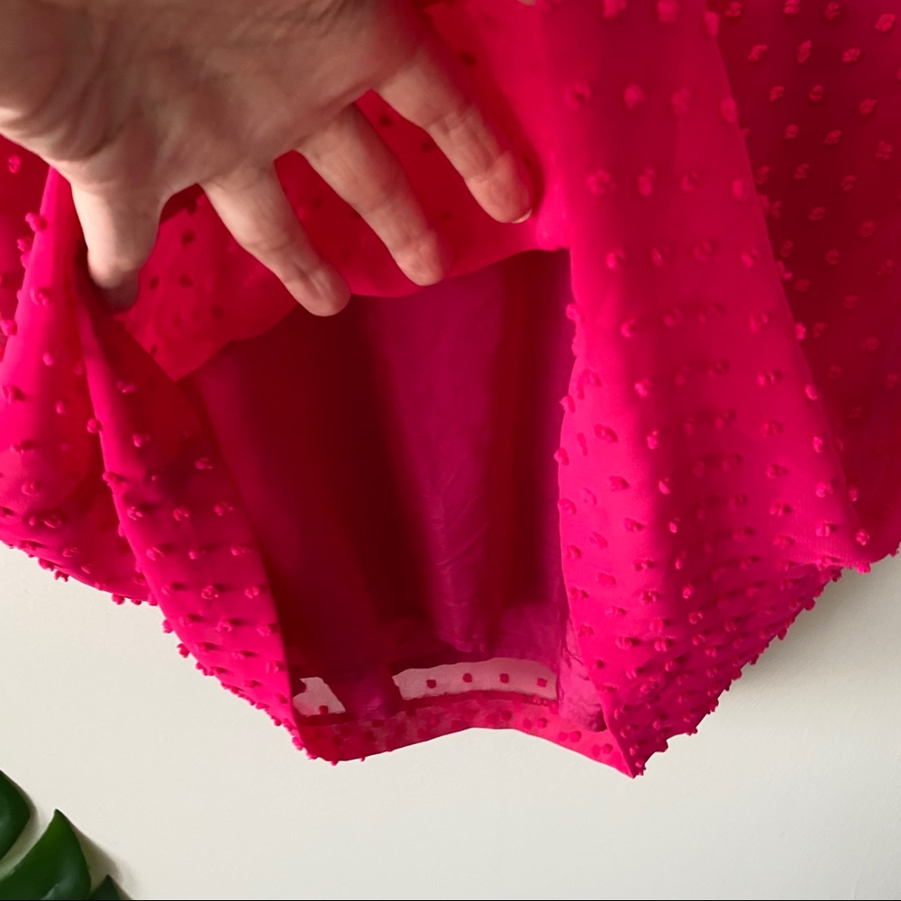 Nanette Lepore Fuchsia Swiss Dot Ruffle Faux Wrap Dress Hot Pink Size 0 - Picture 8 of 12